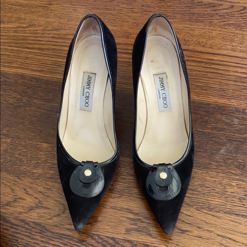 Jimmy Choo suede pump with patent detail